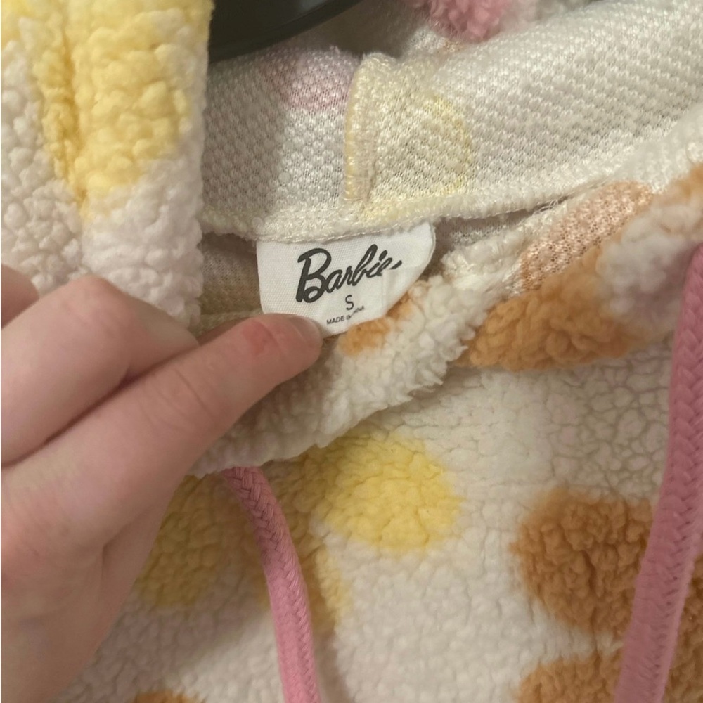 Barbie Cream Sherpa Hoodie with Pink, Yellow & Tan Floral Print size S - Picture 2 of 6